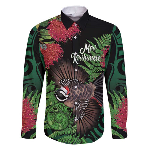 Meri Kirihimete New Zealand Family Matching Short Sleeve Bodycon Dress and Hawaiian Shirt Piwakawaka Koru Fern Mix Pohutukawa - Aussie Hoodie