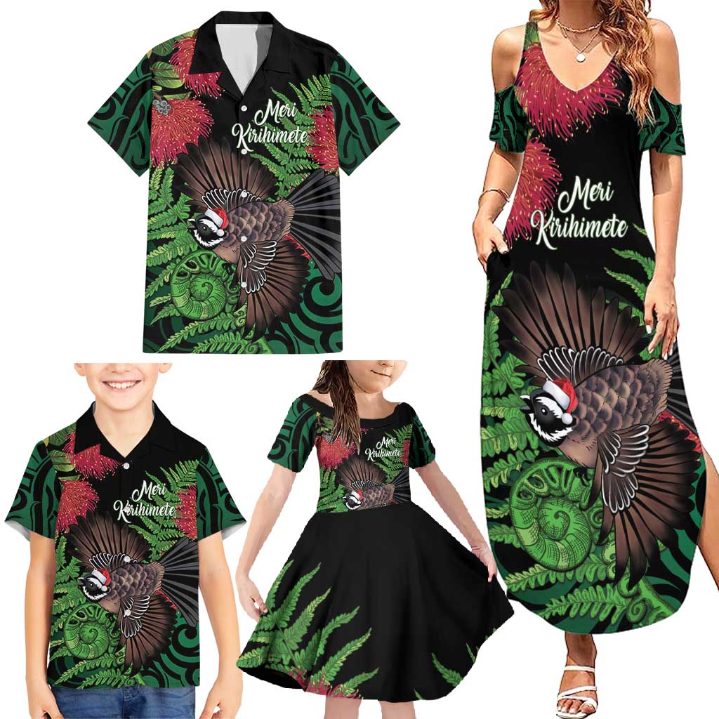 Meri Kirihimete New Zealand Family Matching Summer Maxi Dress and Hawaiian Shirt Piwakawaka Koru Fern Mix Pohutukawa - Aussie Hoodie