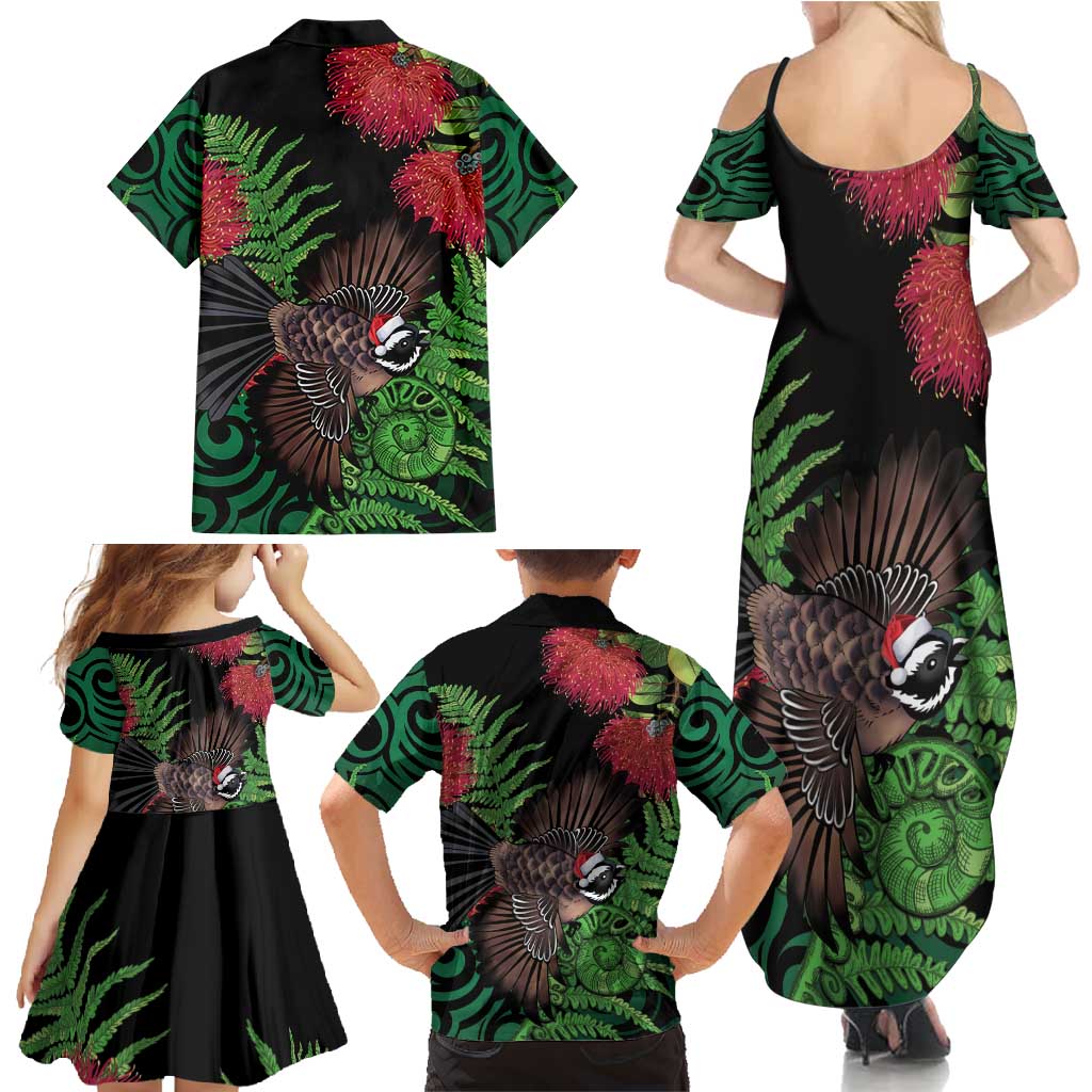 Meri Kirihimete New Zealand Family Matching Summer Maxi Dress and Hawaiian Shirt Piwakawaka Koru Fern Mix Pohutukawa - Aussie Hoodie