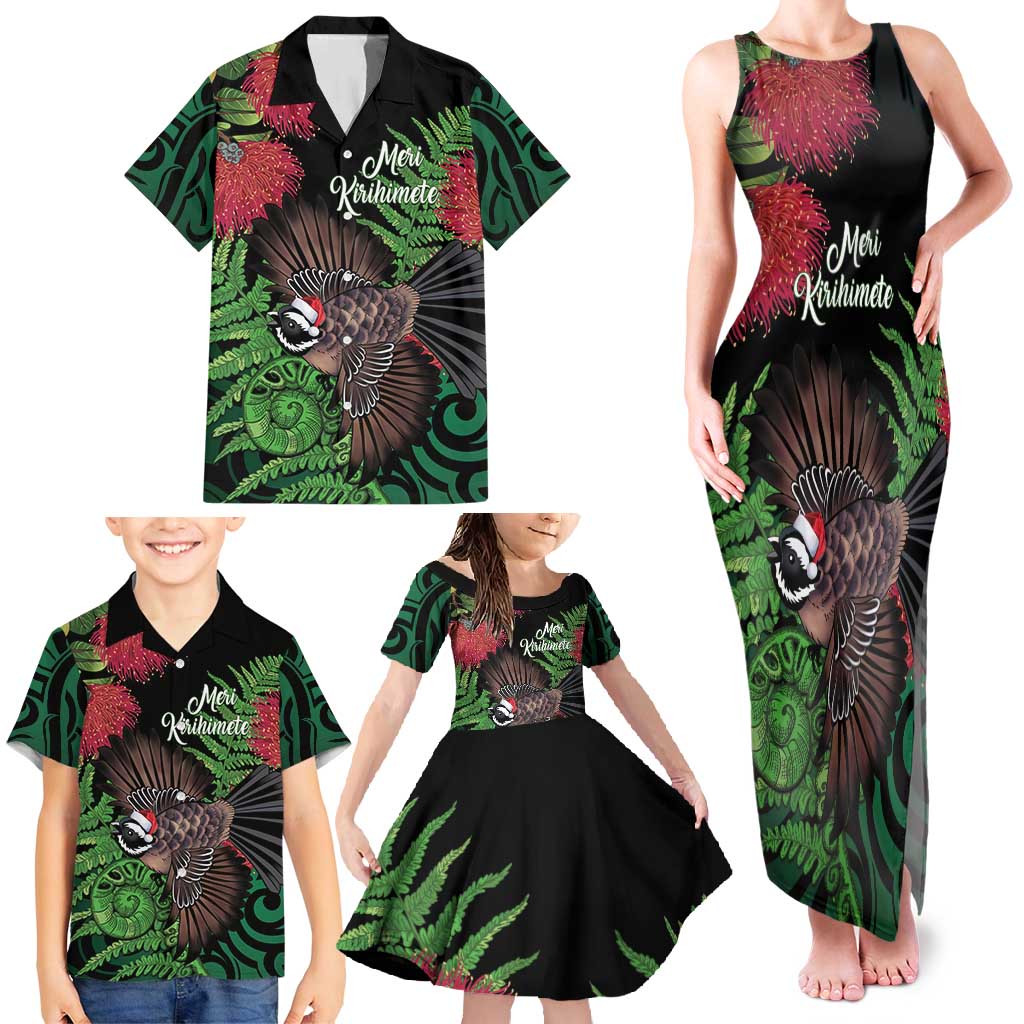 Meri Kirihimete New Zealand Family Matching Tank Maxi Dress and Hawaiian Shirt Piwakawaka Koru Fern Mix Pohutukawa - Aussie Hoodie