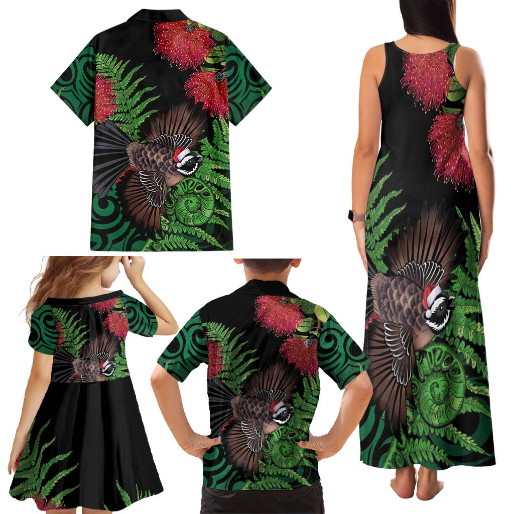 Meri Kirihimete New Zealand Family Matching Tank Maxi Dress and Hawaiian Shirt Piwakawaka Koru Fern Mix Pohutukawa - Aussie Hoodie