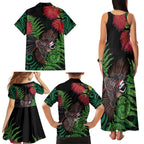 Meri Kirihimete New Zealand Family Matching Tank Maxi Dress and Hawaiian Shirt Piwakawaka Koru Fern Mix Pohutukawa - Aussie Hoodie
