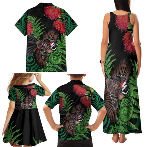 Meri Kirihimete New Zealand Family Matching Tank Maxi Dress and Hawaiian Shirt Piwakawaka Koru Fern Mix Pohutukawa - Aussie Hoodie