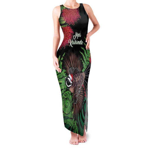 Meri Kirihimete New Zealand Family Matching Tank Maxi Dress and Hawaiian Shirt Piwakawaka Koru Fern Mix Pohutukawa - Aussie Hoodie