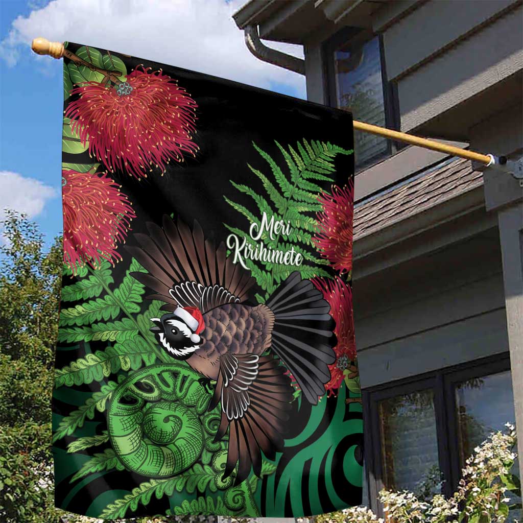 Meri Kirihimete New Zealand Garden Flag Piwakawaka Koru Fern Mix Pohutukawa - Aussie Hoodie