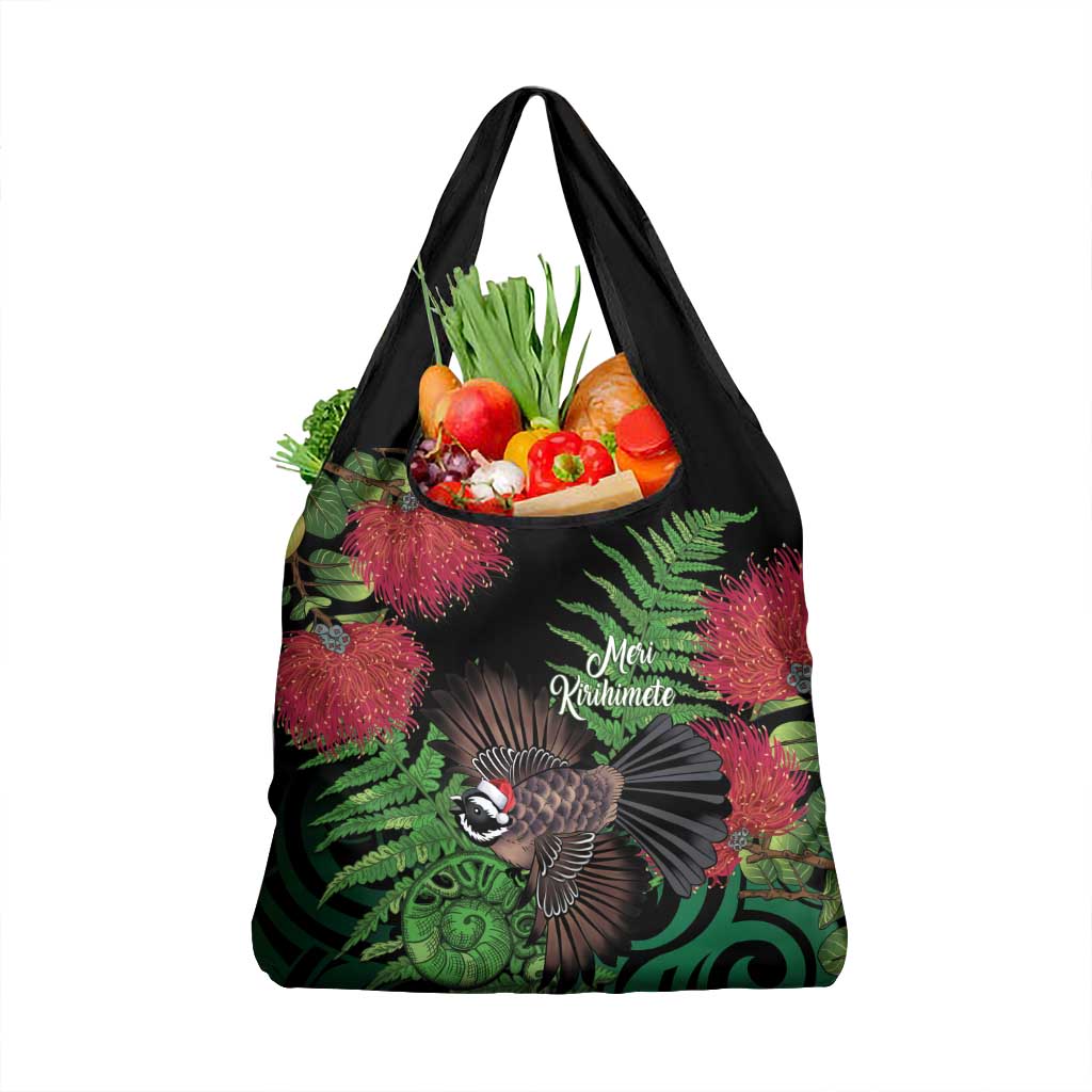 Meri Kirihimete New Zealand Grocery Bag Piwakawaka Koru Fern Mix Pohutukawa - Aussie Hoodie