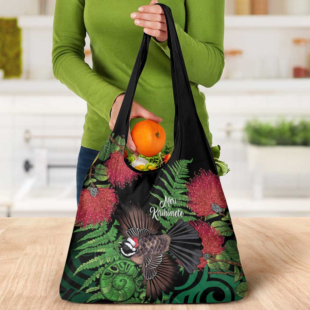Meri Kirihimete New Zealand Grocery Bag Piwakawaka Koru Fern Mix Pohutukawa - Aussie Hoodie