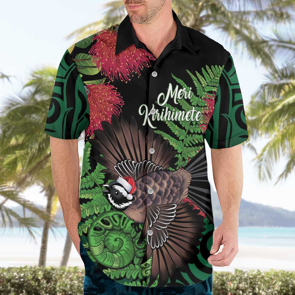 Meri Kirihimete New Zealand Hawaiian Shirt Piwakawaka Koru Fern Mix Pohutukawa - Aussie Hoodie