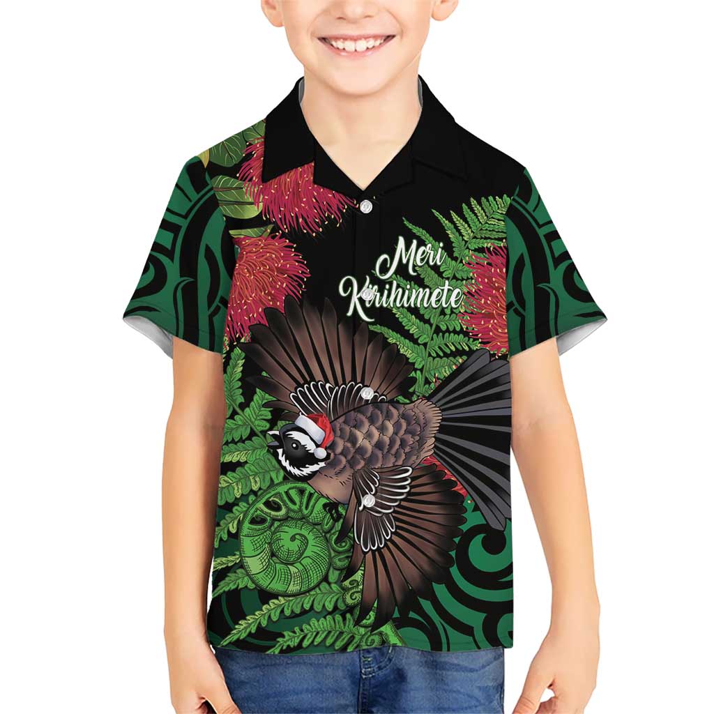Meri Kirihimete New Zealand Hawaiian Shirt Piwakawaka Koru Fern Mix Pohutukawa - Aussie Hoodie