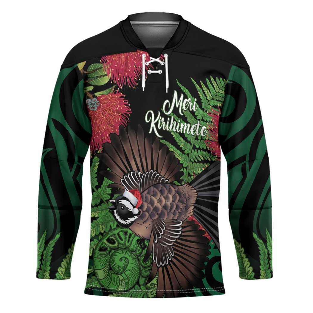 Meri Kirihimete New Zealand Hockey Jersey Piwakawaka Koru Fern Mix Pohutukawa - Aussie Hoodie