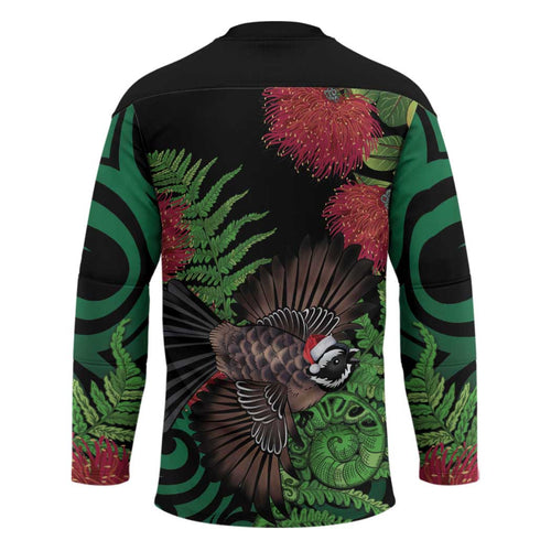 Meri Kirihimete New Zealand Hockey Jersey Piwakawaka Koru Fern Mix Pohutukawa - Aussie Hoodie
