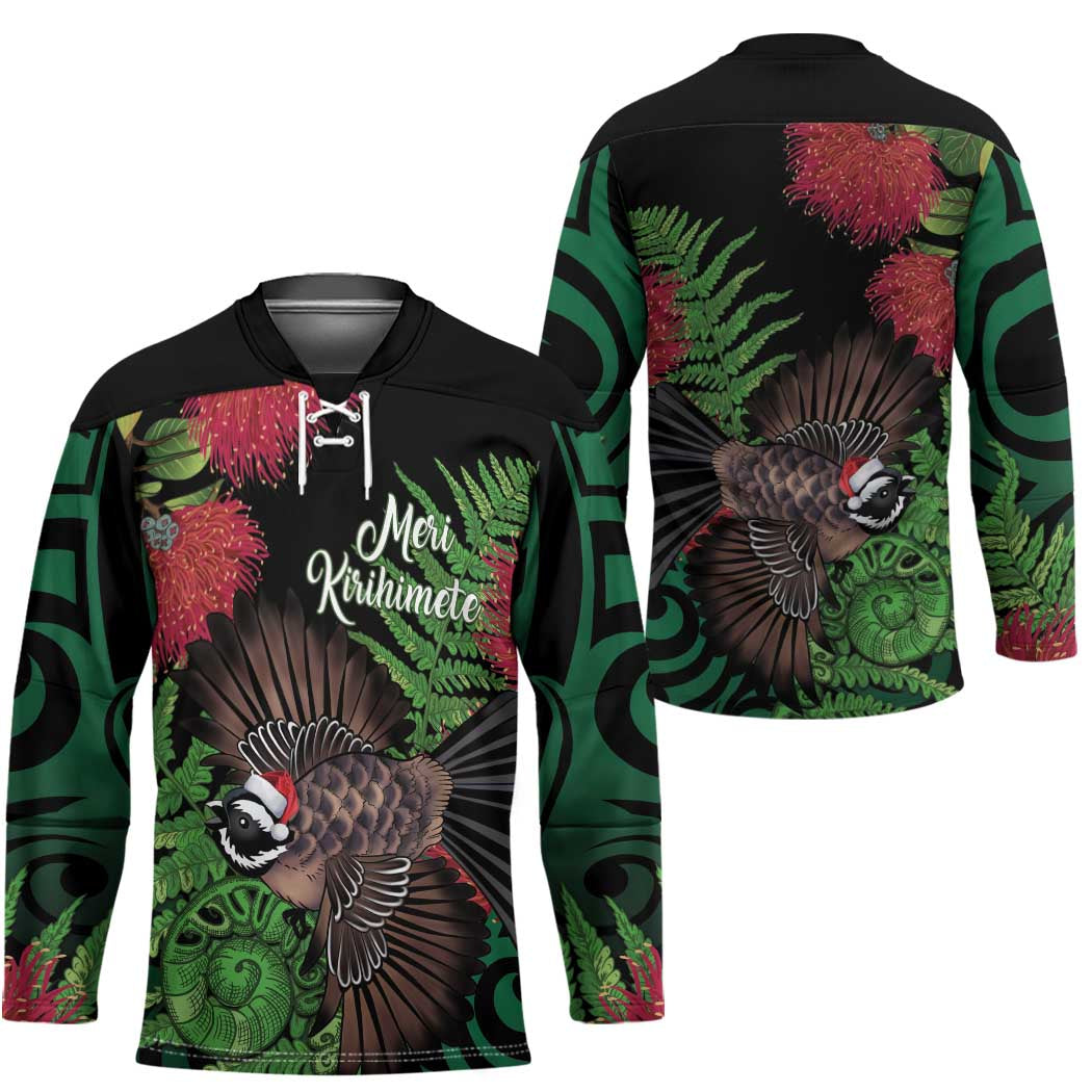 Meri Kirihimete New Zealand Hockey Jersey Piwakawaka Koru Fern Mix Pohutukawa - Aussie Hoodie