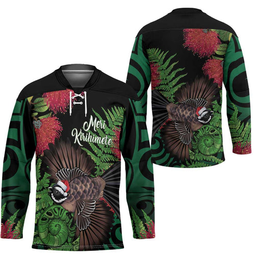 Meri Kirihimete New Zealand Hockey Jersey Piwakawaka Koru Fern Mix Pohutukawa - Aussie Hoodie
