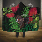 Meri Kirihimete New Zealand Hooded Blanket Piwakawaka Koru Fern Mix Pohutukawa - Aussie Hoodie