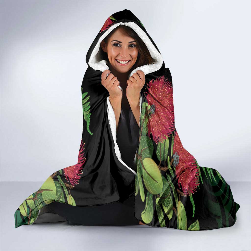 Meri Kirihimete New Zealand Hooded Blanket Piwakawaka Koru Fern Mix Pohutukawa - Aussie Hoodie