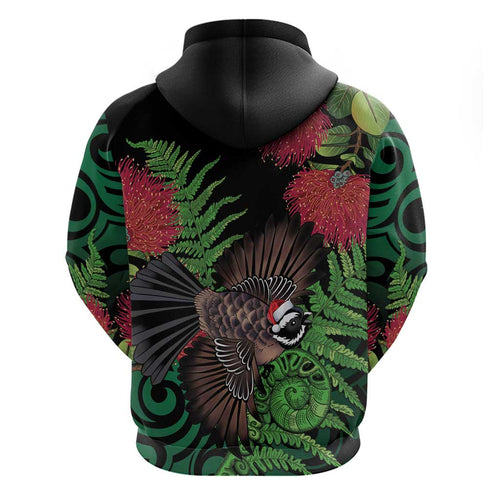 Meri Kirihimete New Zealand Hoodie Piwakawaka Koru Fern Mix Pohutukawa - Aussie Hoodie