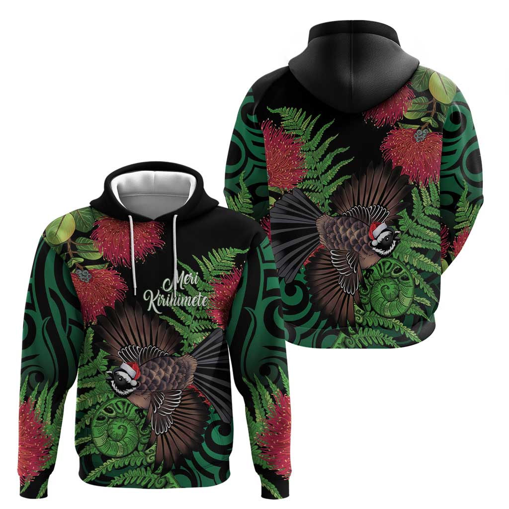 Meri Kirihimete New Zealand Hoodie Piwakawaka Koru Fern Mix Pohutukawa - Aussie Hoodie