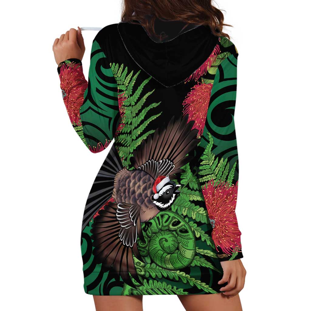 Meri Kirihimete New Zealand Hoodie Dress Piwakawaka Koru Fern Mix Pohutukawa - Aussie Hoodie