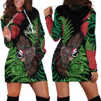 Meri Kirihimete New Zealand Hoodie Dress Piwakawaka Koru Fern Mix Pohutukawa - Aussie Hoodie
