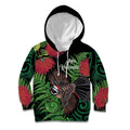 Meri Kirihimete New Zealand Kid Hoodie Piwakawaka Koru Fern Mix Pohutukawa - Aussie Hoodie