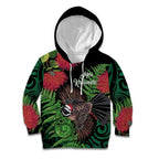 Meri Kirihimete New Zealand Kid Hoodie Piwakawaka Koru Fern Mix Pohutukawa - Aussie Hoodie