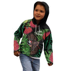 Meri Kirihimete New Zealand Kid Hoodie Piwakawaka Koru Fern Mix Pohutukawa - Aussie Hoodie