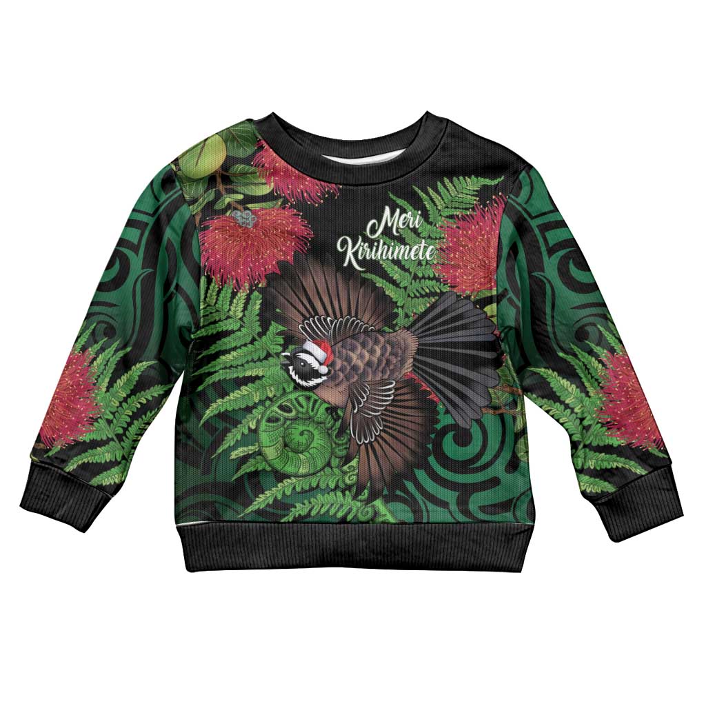 Meri Kirihimete New Zealand Kid Ugly Christmas Sweater Piwakawaka Koru Fern Mix Pohutukawa - Aussie Hoodie