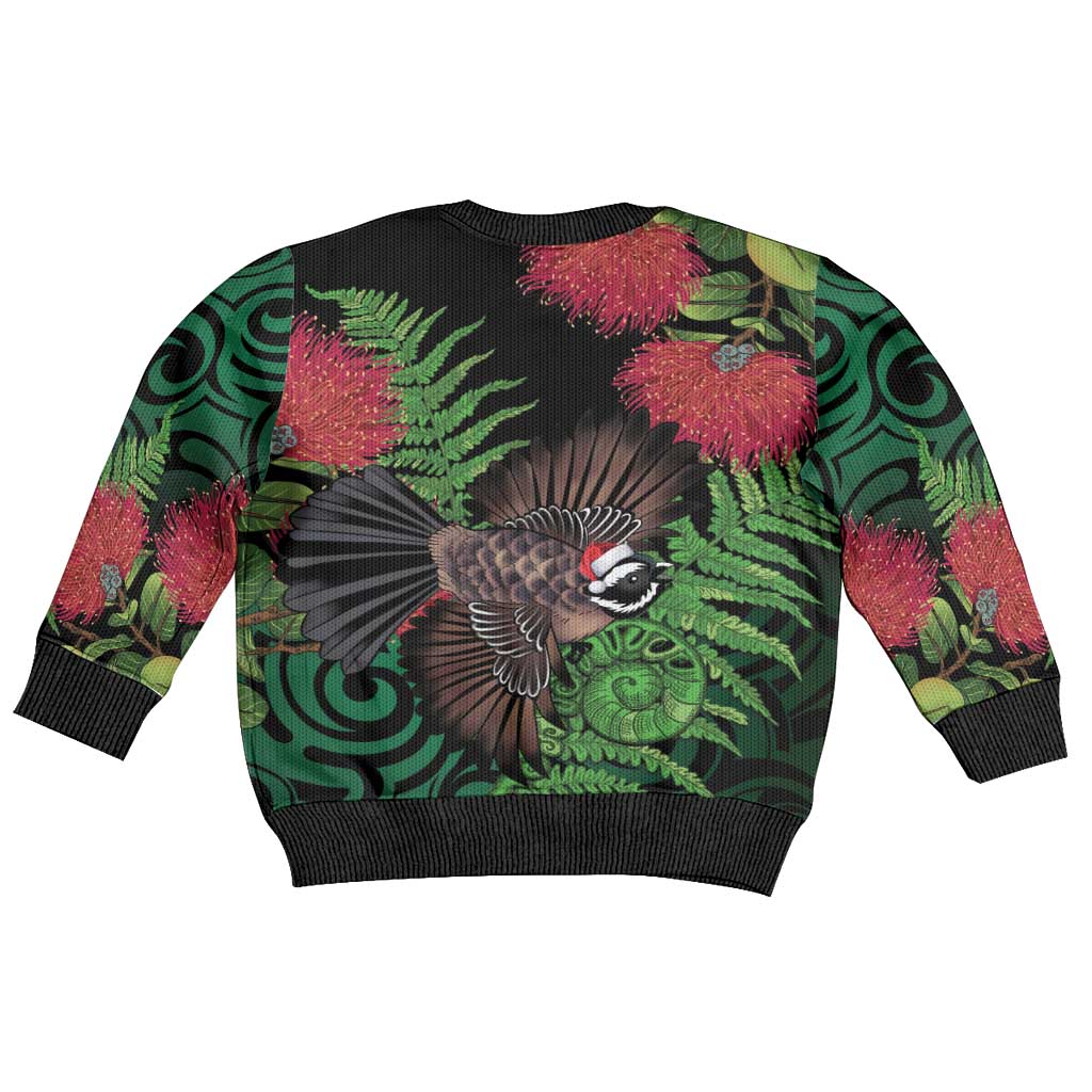 Meri Kirihimete New Zealand Kid Ugly Christmas Sweater Piwakawaka Koru Fern Mix Pohutukawa - Aussie Hoodie