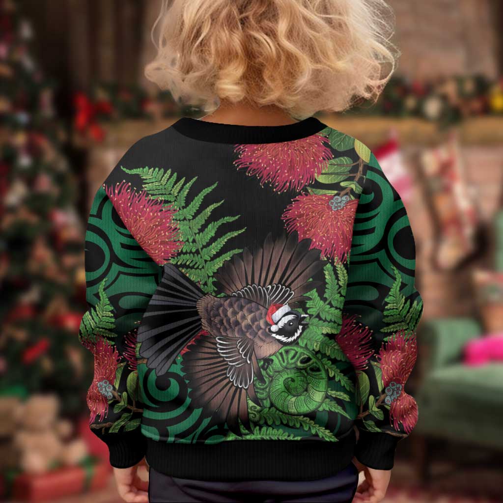 Meri Kirihimete New Zealand Kid Ugly Christmas Sweater Piwakawaka Koru Fern Mix Pohutukawa - Aussie Hoodie