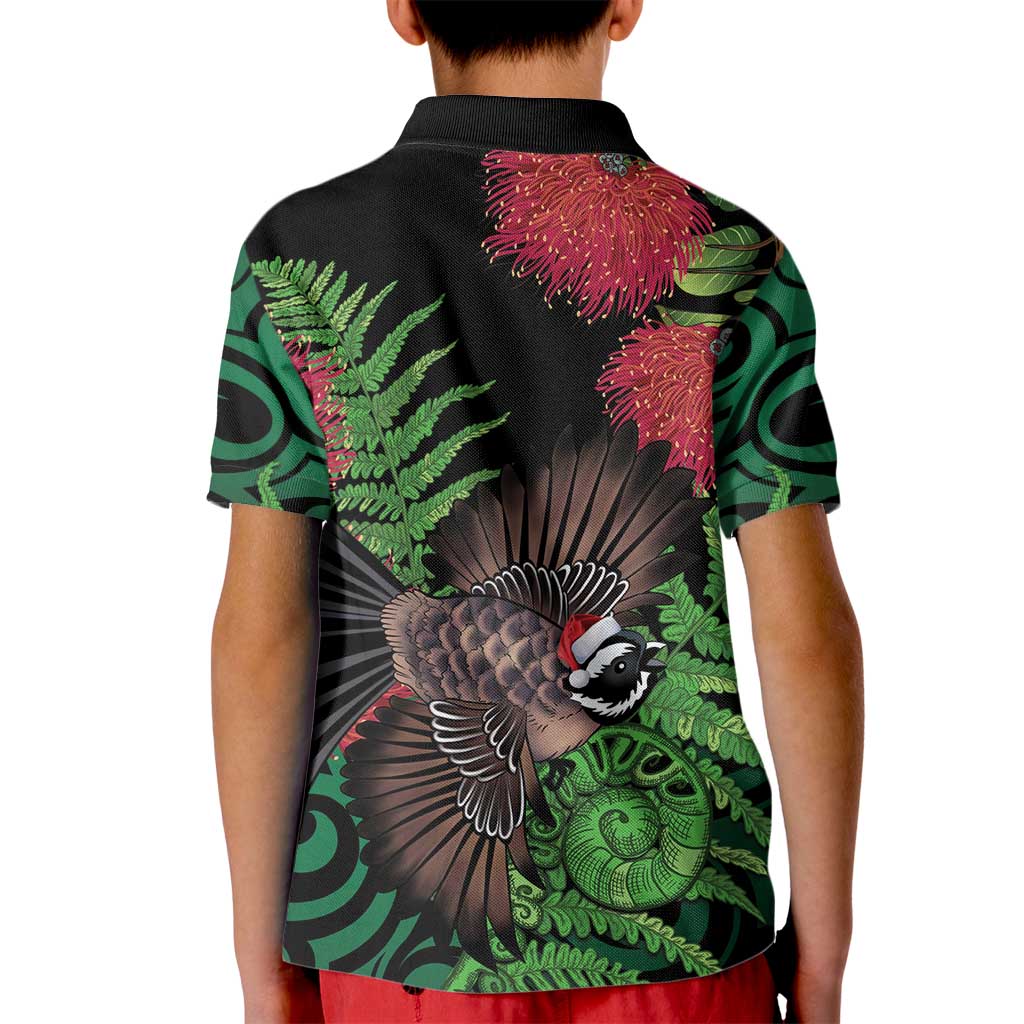 Meri Kirihimete New Zealand Kid Polo Shirt Piwakawaka Koru Fern Mix Pohutukawa - Aussie Hoodie