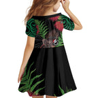 Meri Kirihimete New Zealand Kid Short Sleeve Dress Piwakawaka Koru Fern Mix Pohutukawa - Aussie Hoodie