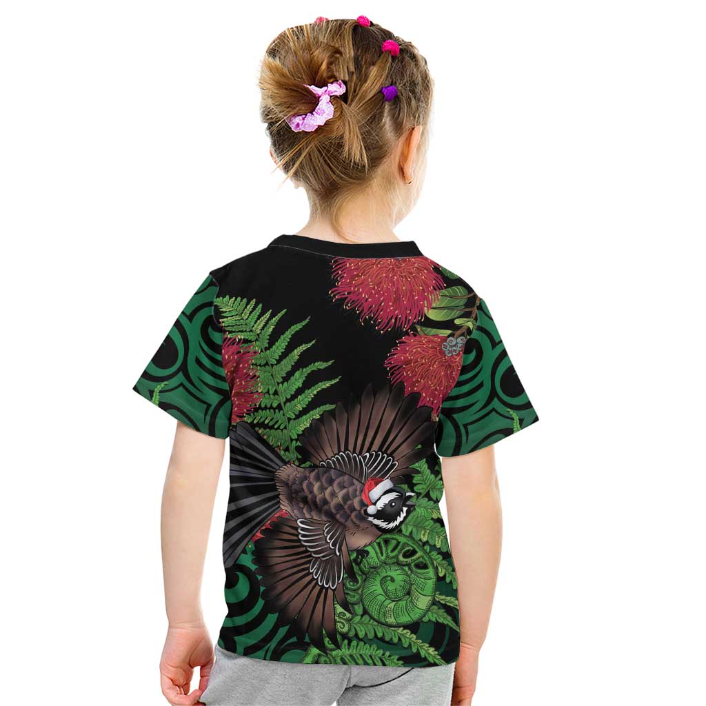 Meri Kirihimete New Zealand Kid T Shirt Piwakawaka Koru Fern Mix Pohutukawa - Aussie Hoodie