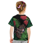 Meri Kirihimete New Zealand Kid T Shirt Piwakawaka Koru Fern Mix Pohutukawa - Aussie Hoodie