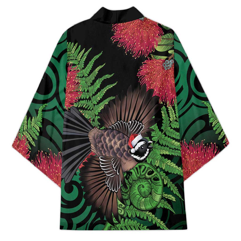 Meri Kirihimete New Zealand Kimono Piwakawaka Koru Fern Mix Pohutukawa - Aussie Hoodie