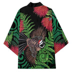 Meri Kirihimete New Zealand Kimono Piwakawaka Koru Fern Mix Pohutukawa - Aussie Hoodie