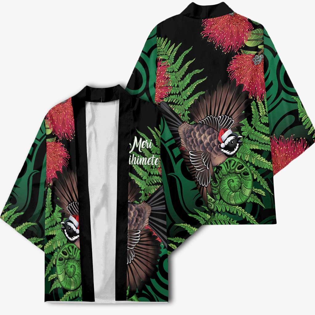 Meri Kirihimete New Zealand Kimono Piwakawaka Koru Fern Mix Pohutukawa - Aussie Hoodie