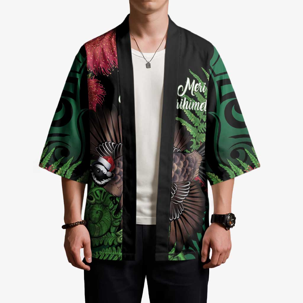 Meri Kirihimete New Zealand Kimono Piwakawaka Koru Fern Mix Pohutukawa - Aussie Hoodie