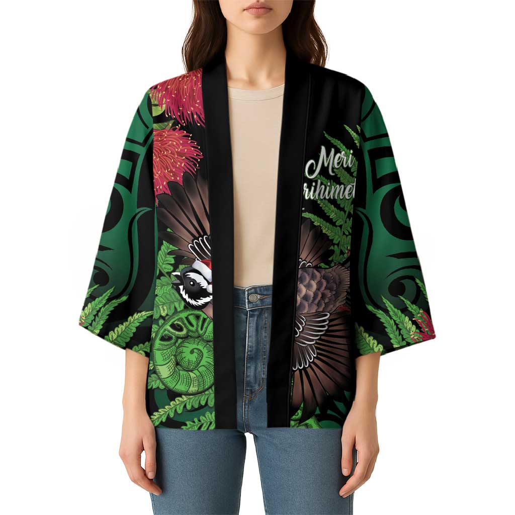 Meri Kirihimete New Zealand Kimono Piwakawaka Koru Fern Mix Pohutukawa - Aussie Hoodie