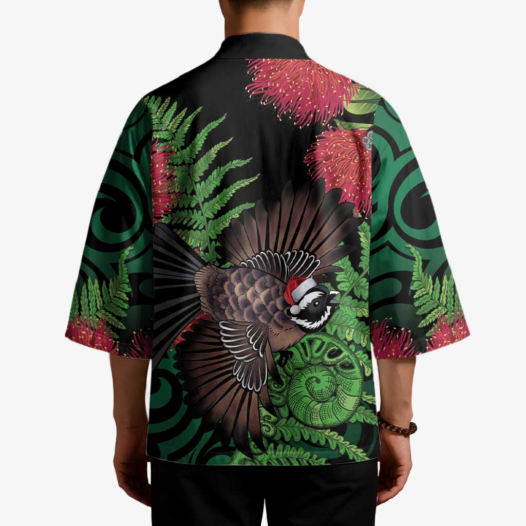 Meri Kirihimete New Zealand Kimono Piwakawaka Koru Fern Mix Pohutukawa - Aussie Hoodie