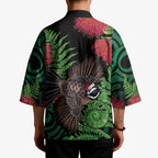 Meri Kirihimete New Zealand Kimono Piwakawaka Koru Fern Mix Pohutukawa - Aussie Hoodie