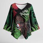 Meri Kirihimete New Zealand Kimono Sleeve Blouse Piwakawaka Koru Fern Mix Pohutukawa - Aussie Hoodie