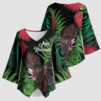 Meri Kirihimete New Zealand Kimono Sleeve Blouse Piwakawaka Koru Fern Mix Pohutukawa - Aussie Hoodie
