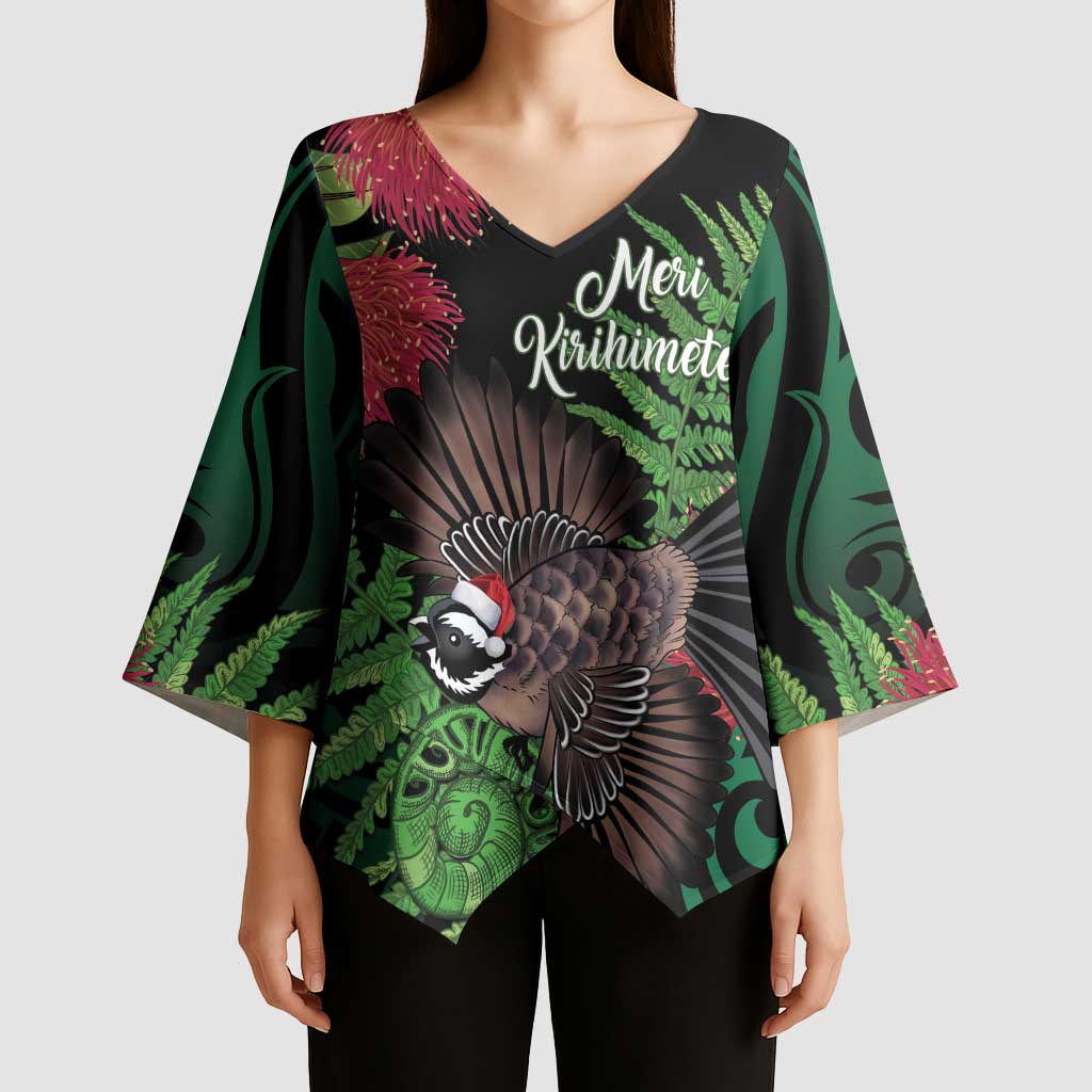 Meri Kirihimete New Zealand Kimono Sleeve Blouse Piwakawaka Koru Fern Mix Pohutukawa - Aussie Hoodie