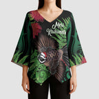 Meri Kirihimete New Zealand Kimono Sleeve Blouse Piwakawaka Koru Fern Mix Pohutukawa - Aussie Hoodie
