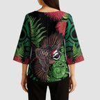 Meri Kirihimete New Zealand Kimono Sleeve Blouse Piwakawaka Koru Fern Mix Pohutukawa - Aussie Hoodie