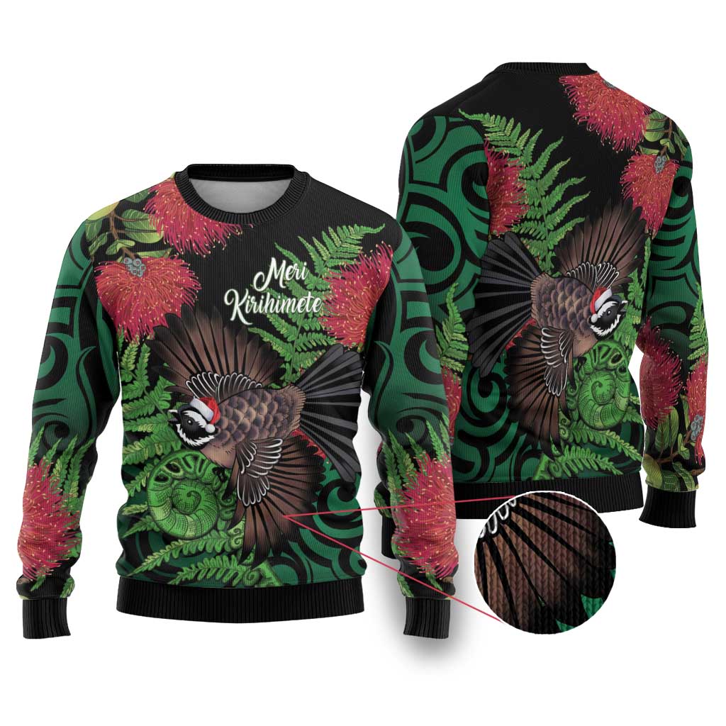 Meri Kirihimete New Zealand Ugly Christmas Sweater Piwakawaka Koru Fern Mix Pohutukawa - Aussie Hoodie