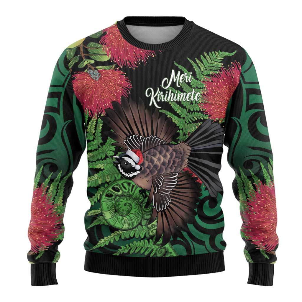 Meri Kirihimete New Zealand Ugly Christmas Sweater Piwakawaka Koru Fern Mix Pohutukawa - Aussie Hoodie