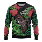 Meri Kirihimete New Zealand Ugly Christmas Sweater Piwakawaka Koru Fern Mix Pohutukawa - Aussie Hoodie