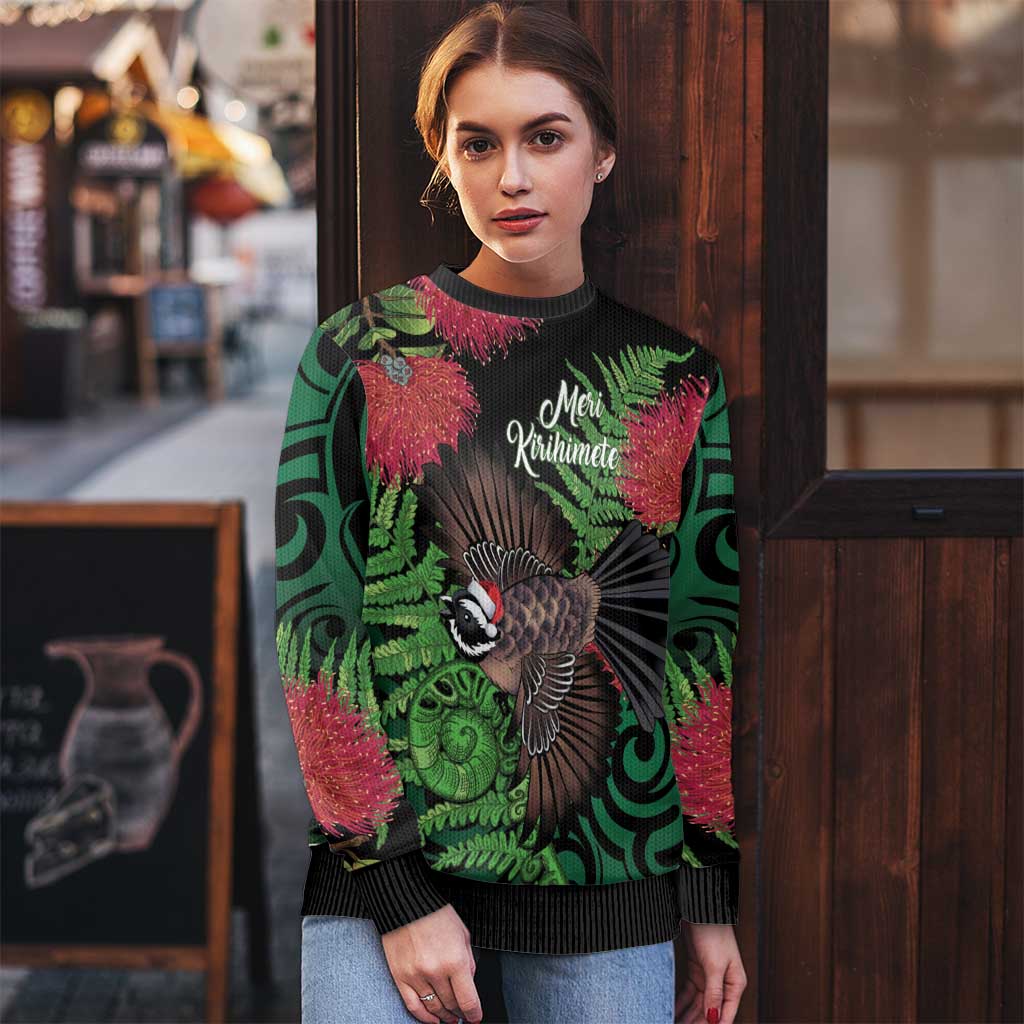 Meri Kirihimete New Zealand Ugly Christmas Sweater Piwakawaka Koru Fern Mix Pohutukawa - Aussie Hoodie