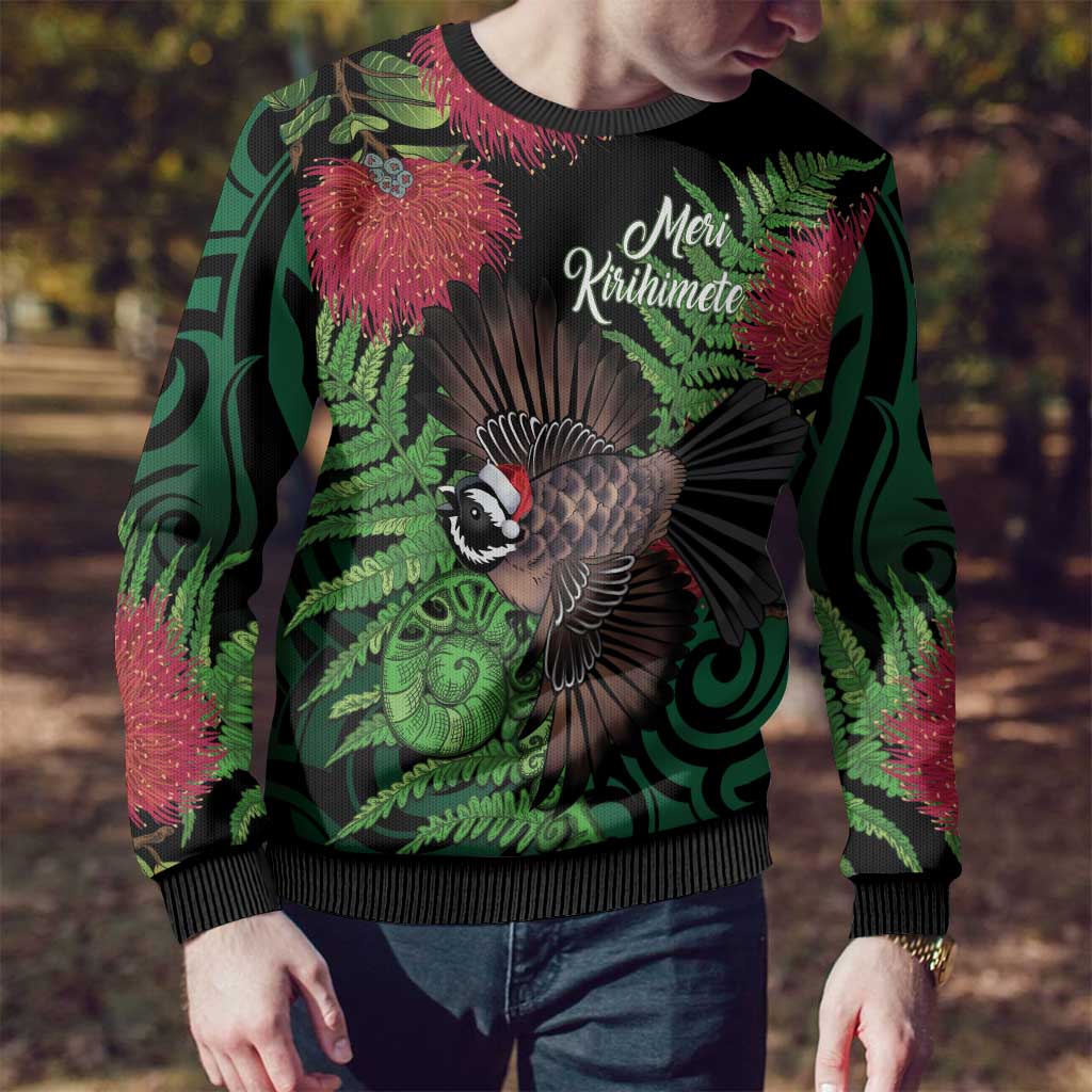 Meri Kirihimete New Zealand Ugly Christmas Sweater Piwakawaka Koru Fern Mix Pohutukawa - Aussie Hoodie